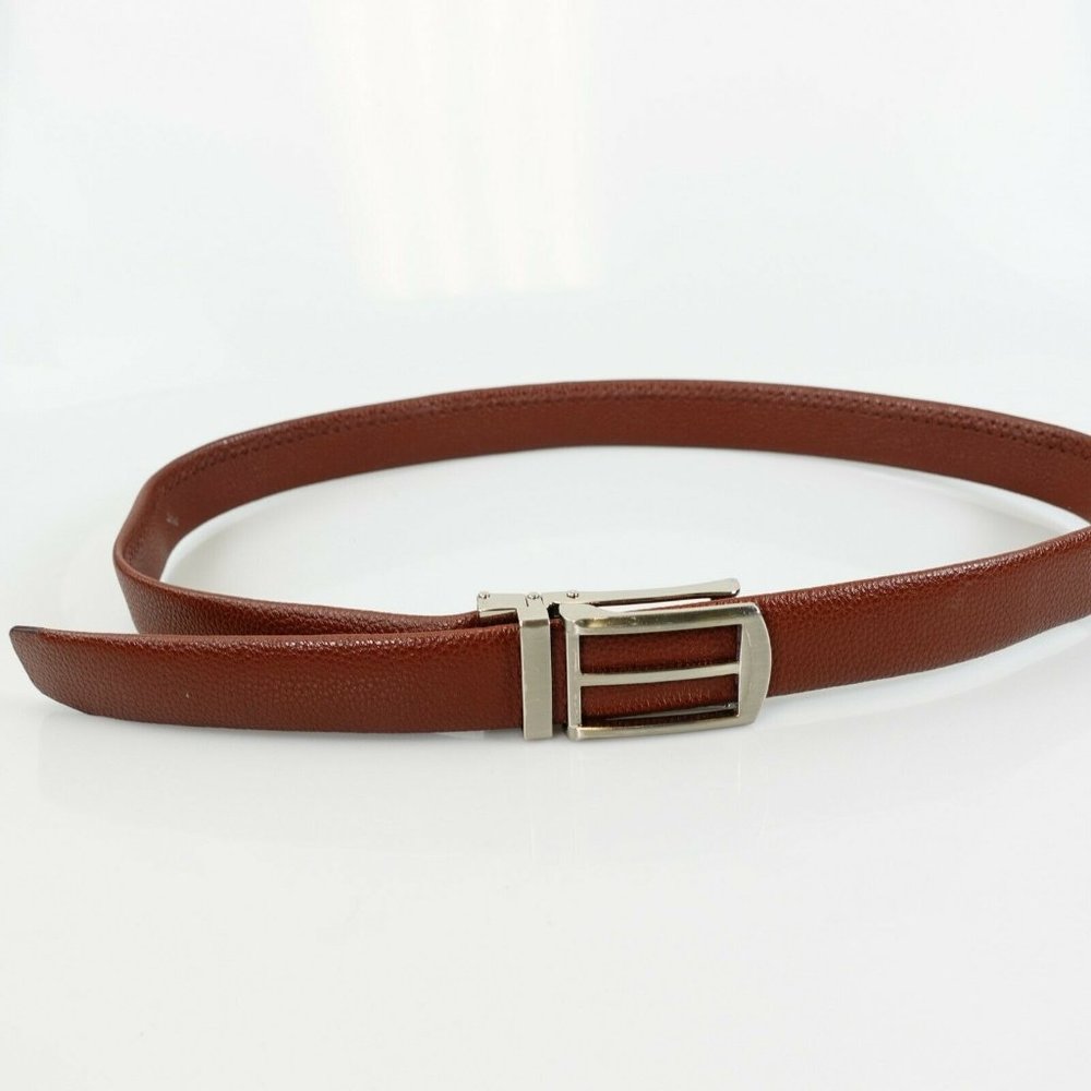 Belt Mens Leather Brown Black Classic ONE SIZE Adjustable‎ Box Silver Buckle